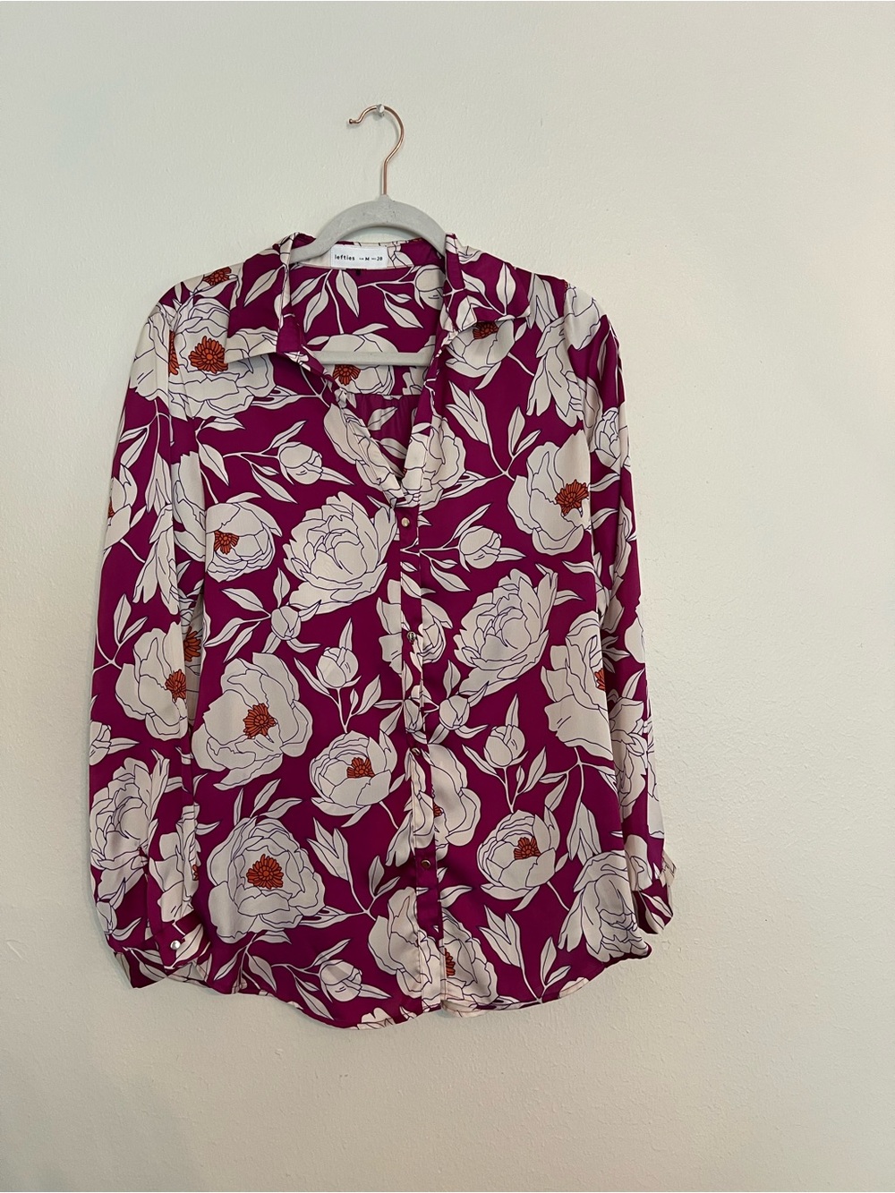 Floral Button-Down Blouse in Fuchsia and White